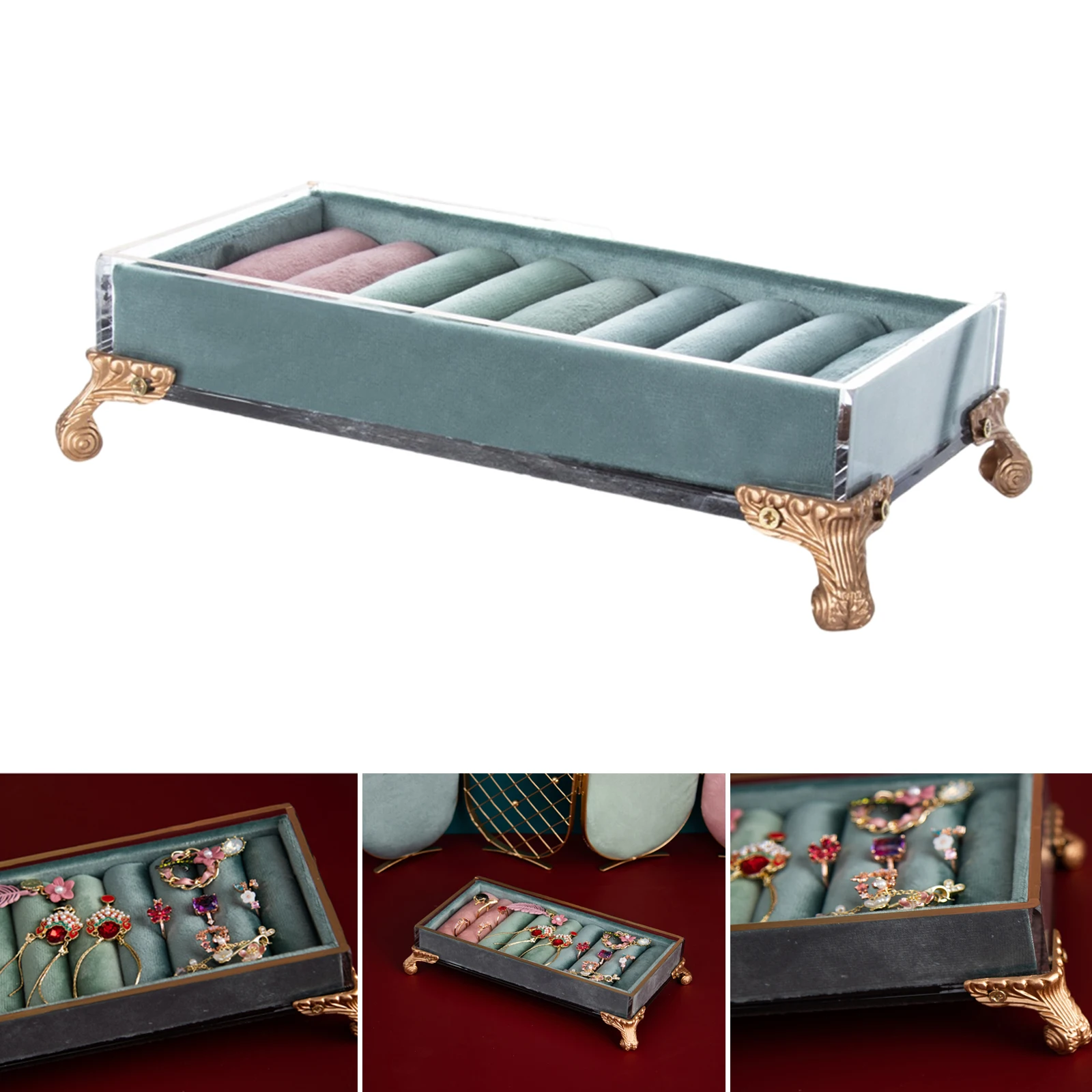 

Velvet Rings Jewellery Display Storage Box Jewelry Holder Storage Organizer Stand 8 Slots Light Blue