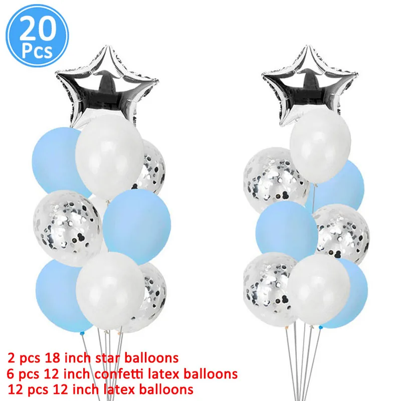 20pcs silver blue Синий баннер с днем рождения, воздушные шары, украшения для маленьких мальчиков и детей, праздничные принадлежности для взрослых, гирлянда, сувениры, первый 1, 2, 3, 4, 5, 6, 7, 8, 9, 10 - Цвет: 20pcs silver blue