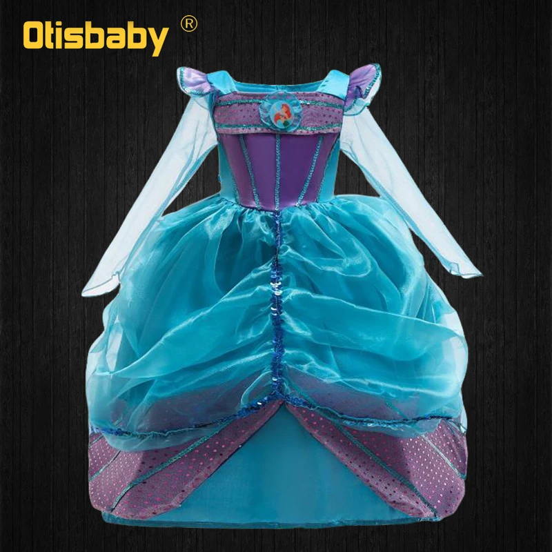 Girls New Year Party Ariel Princess Dress Girl Gorgeous Little Mermaid Dresses Blue Costume for Kids Children Clothing | Мать и ребенок