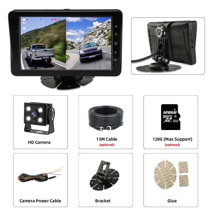 7 inches DVR for Truck Registrars 1080P AHD CCTV 2-Channel split screen 12-24V Driving Cameras Time-lapse video Parking camera | Автомобили