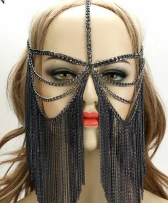 Маска для женщин из металлического сплава в стиле панк с серебряной цепочкой |