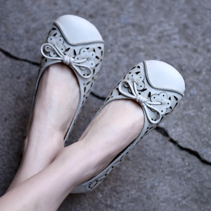 

Artmu Origional Butterfly-knot Shallow Mouth Women's Shoes Flat Hollow Out Genuine Leather Shoes Soft Sole Handmade Shoes 2020