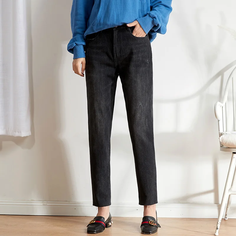 Женские узкие мытые джинсы LEIJIJEANS, черные джинсы из харлана с высокой посадкой, новая модель 9206 большого размера на осень