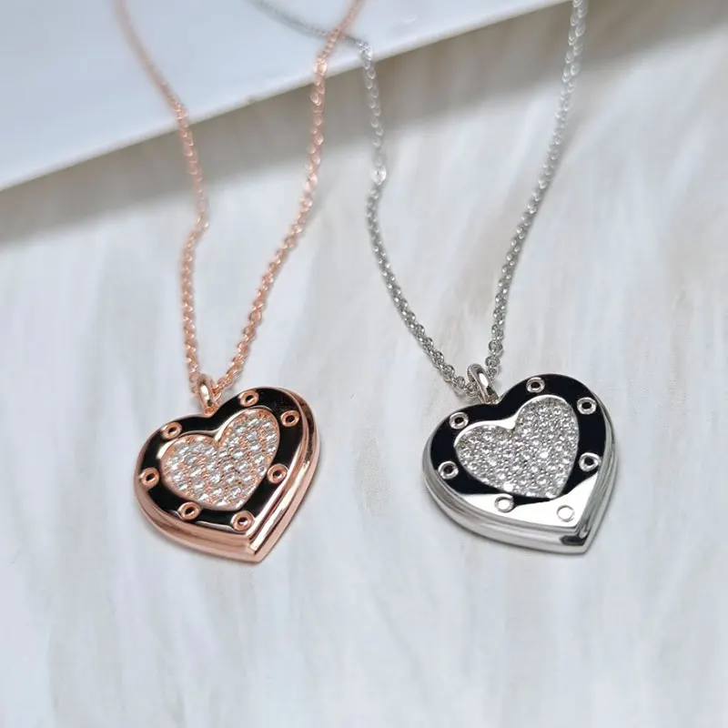 

Original 1:1 Real925 TIF LOGO LOVE Inlaid Stone Heart-shaped Lock Necklace Ladies High Jewelry Fashion Popularity Brand Gift
