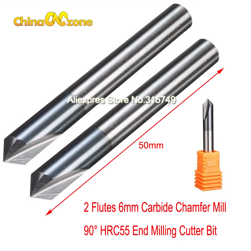 Концевая фреза из вольфрамовой стали 6 мм 2 шт HRC55 угол 90 °|Держатель инструментов|