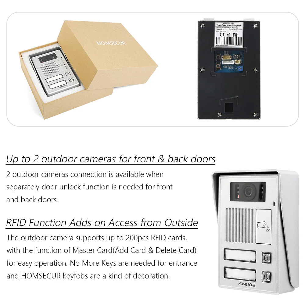 HOMSECUR 7 дюймовый видеодомофон для входной двери с голосовым сообщением 2 квартир