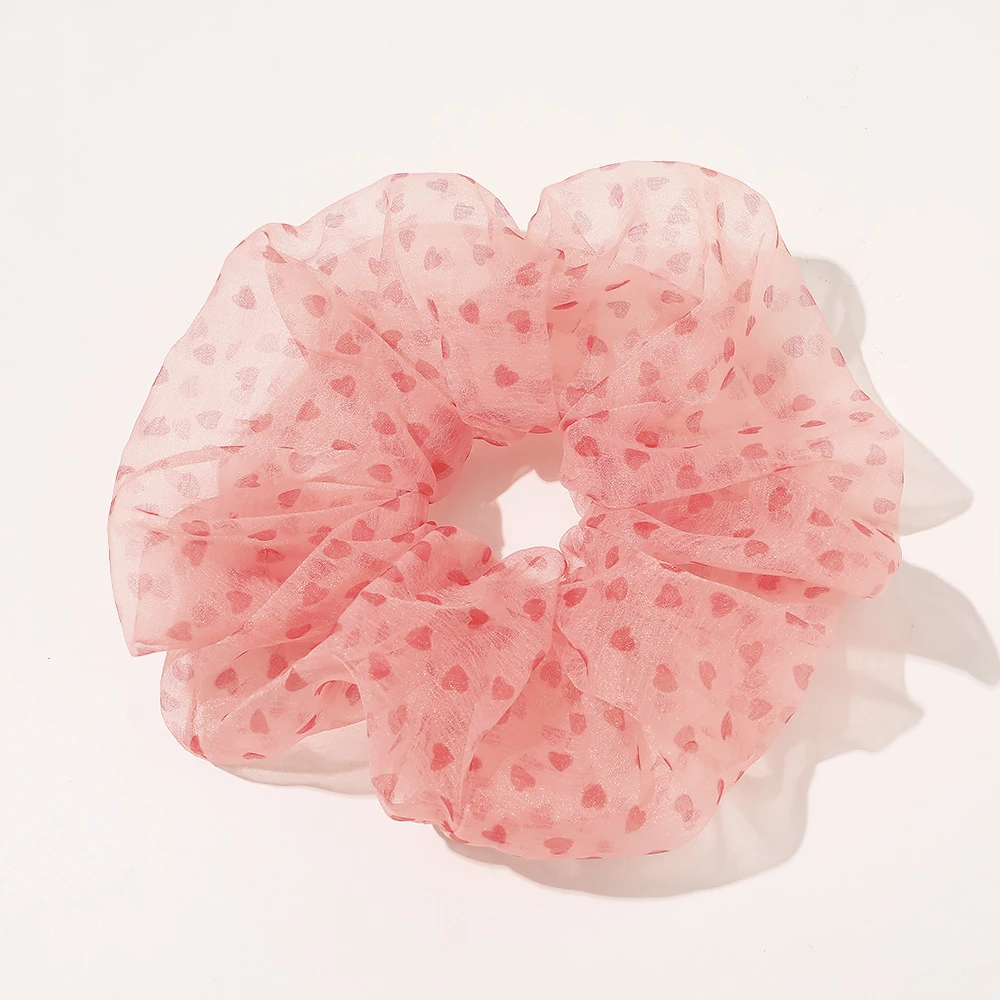 Ins Oversized Organza Scrunchies Women Heart Scrunchie Elastic Hair Bands Girls Headwear Rubber Ties Big Ponytail Holder |