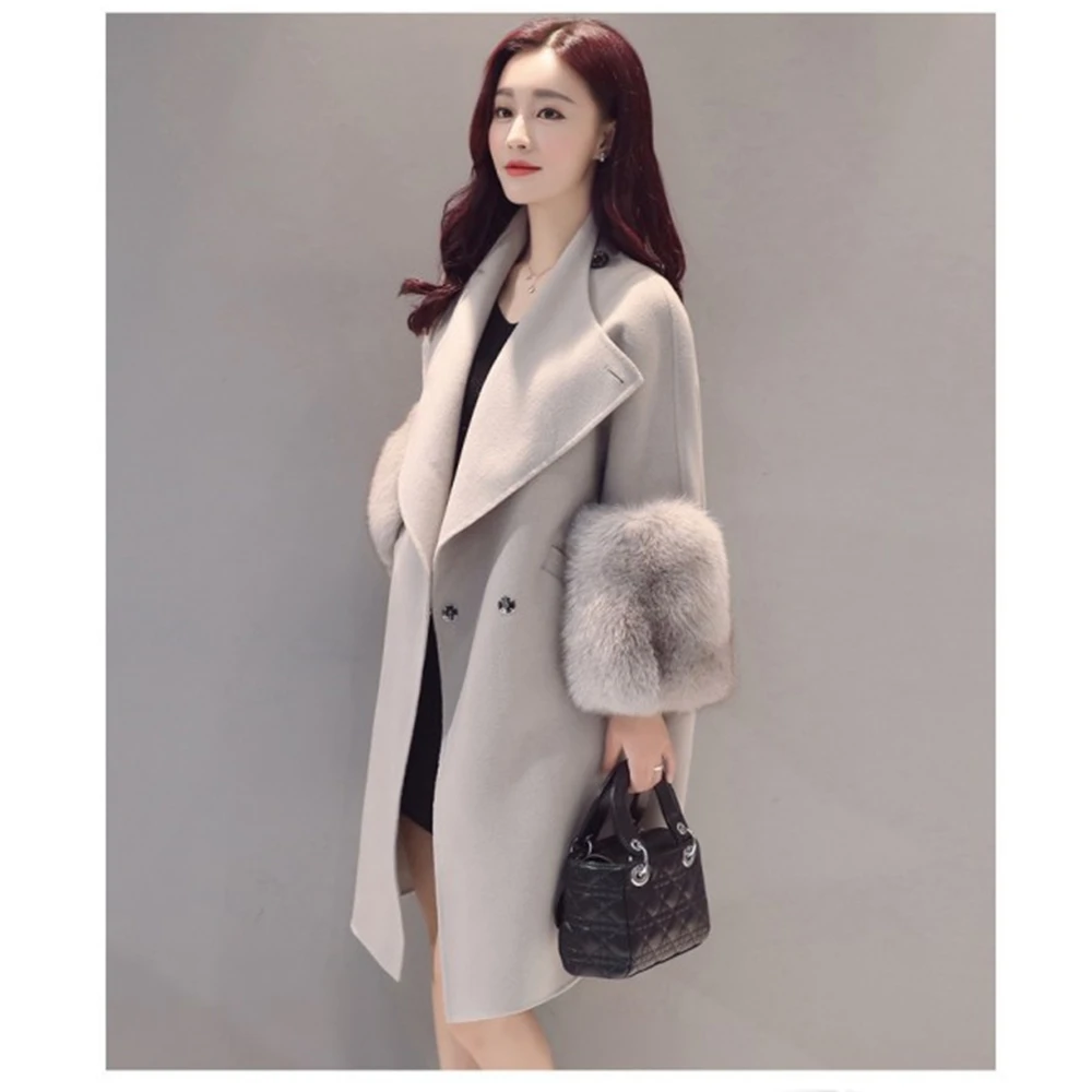 Осенне зимнее шерстяное пальто куртки теплое Смешанное с длинным рукавом из