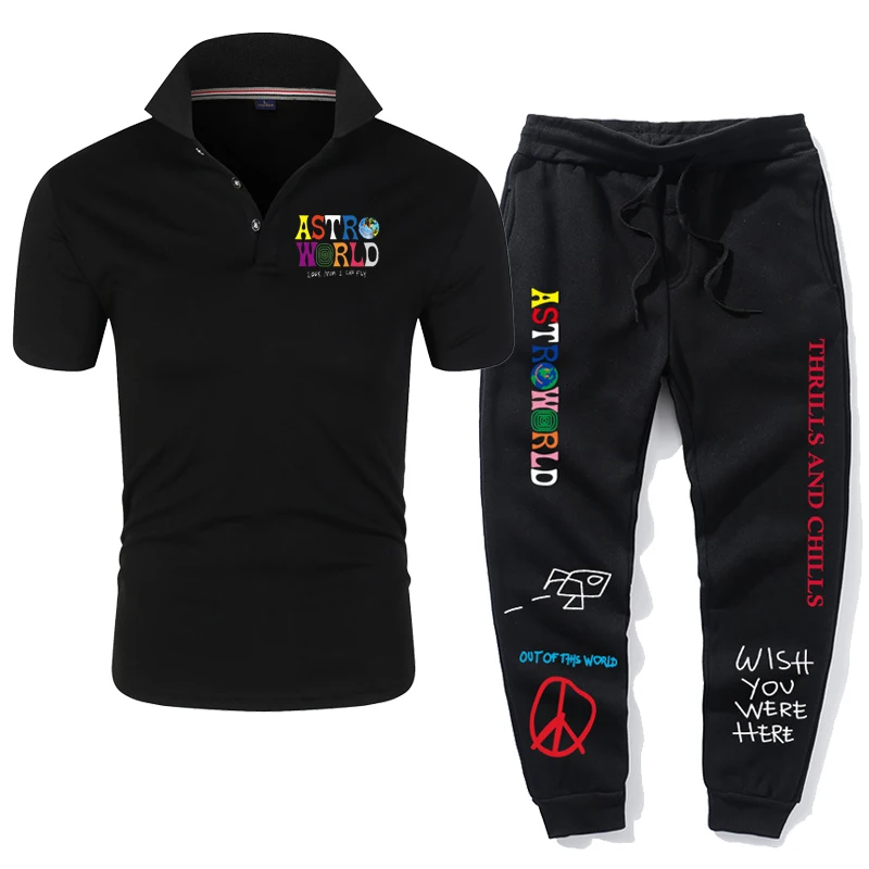 Трэвис Скотт астромир рубашка поло свитшот с буквенным принтом + спортивные