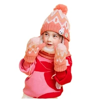 winter children scarf hat glove sets kids cartoon animal snowflake hat and scarf baby outdoor warm velvet beanies cap