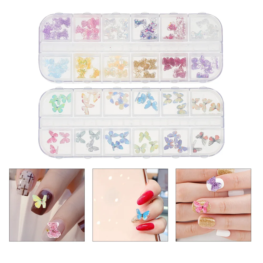 

96Pcs 3D Butterflies and Bears Nail Charms Nail Art Decor for Home DIY Salon