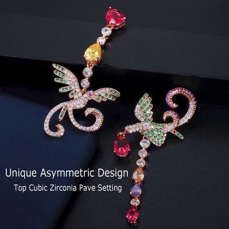 Серьги-подвески женские Трехгранные Асимметричные разноцветные с фианитами ER161 |