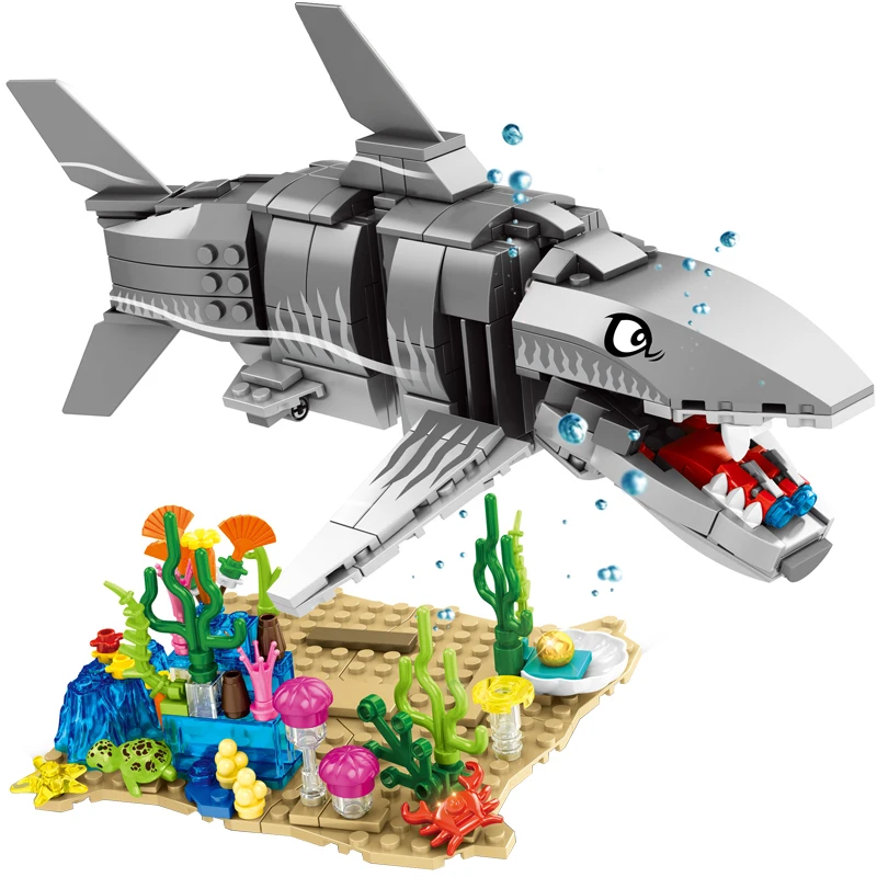 Megalodon Акула период Юрского периода динозавр парк мира модель MOC строительные