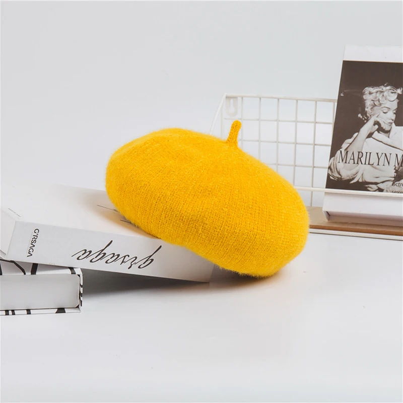 Yellow Dilidala, осенне-зимний Регулируемый берет для женщин, женская шерстяная шапка для художника, Корейская версия, шапка с тыквой, зимние шапки для женщин - Цвет: Yellow