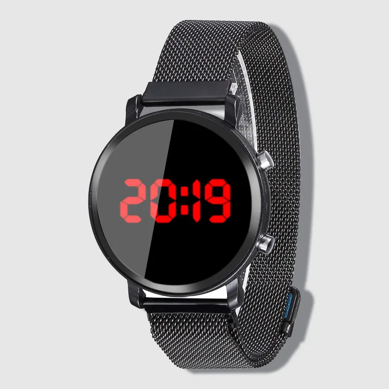 Круглые светодиодные часы мужские цифровые электронные наручные из нержавеющей