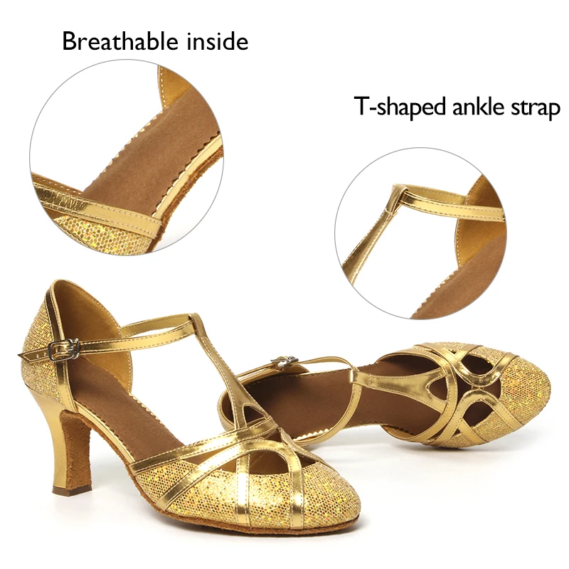 DKZSYIM Girl Dance Shoes Ballroom Women Latin Shoes Ladies Modern Jazz Comfortable Shine Close Toe High Heel Dance Sneakers