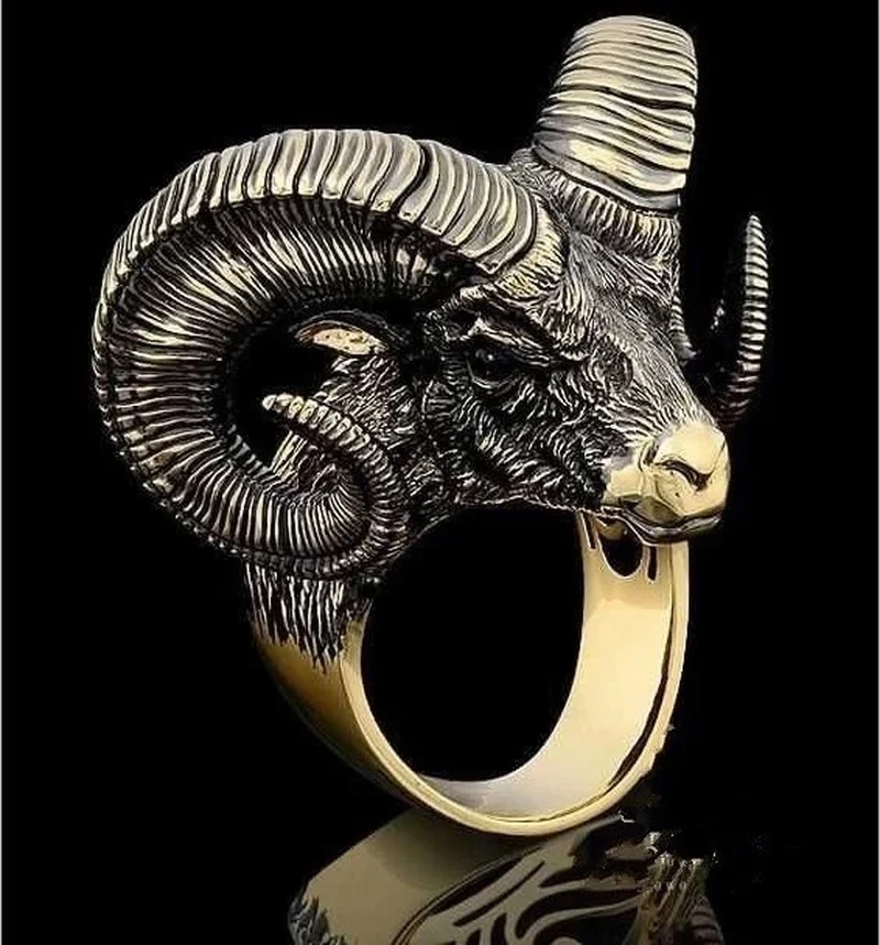 

Vintage Gothic Punk Ring Demon Satan Goat Skull Ring Men's Motorcycle Ring Jewelry Accessories Rings for Men