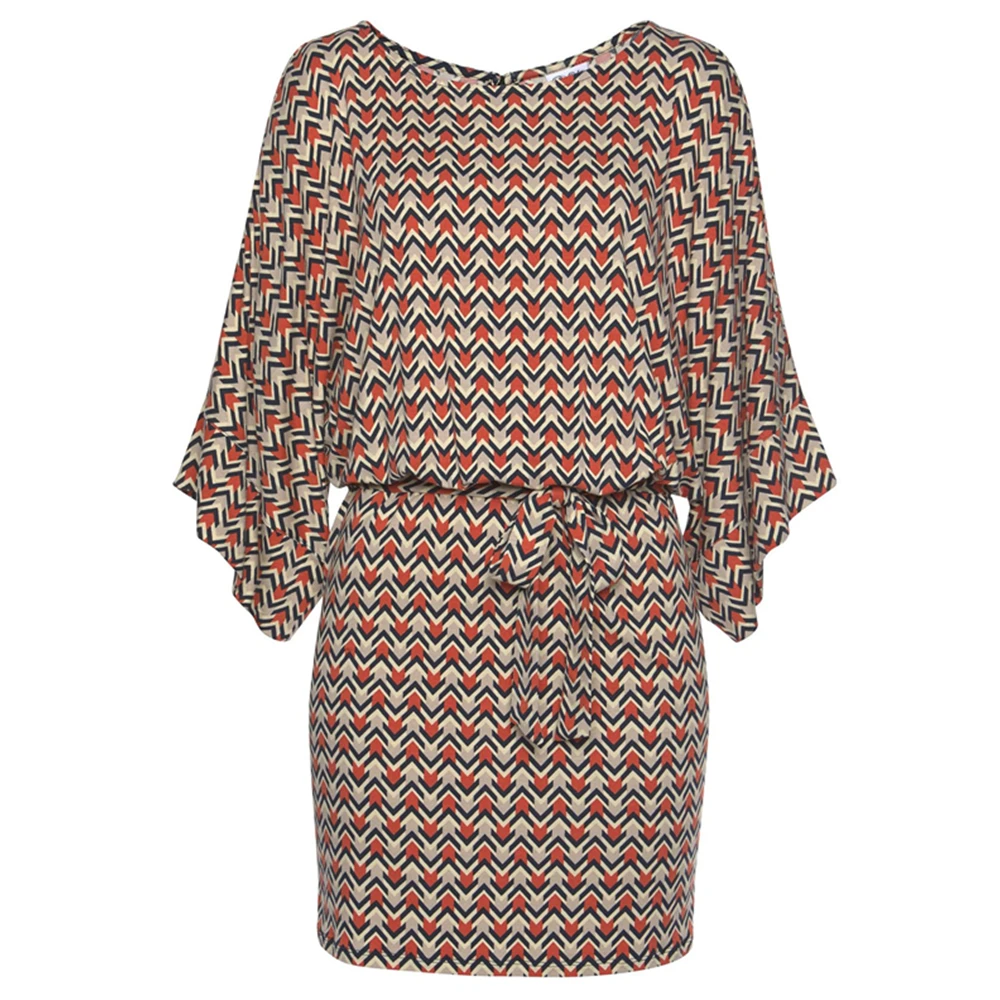 Женское винтажное платье с широкими рукавами и принтом летнее повседневное мини