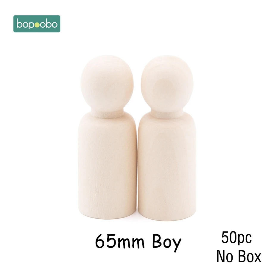 65mm Boy Bopoobo 50 шт. деревянный Прорезыватель для зубов, деревянные колышки для кукол, клен, неокрашенный, для детей, Pg, куклы ручной работы, незавершенные куклы, Декор, куклы, набор игрушек - Цвет: 65mm Boy