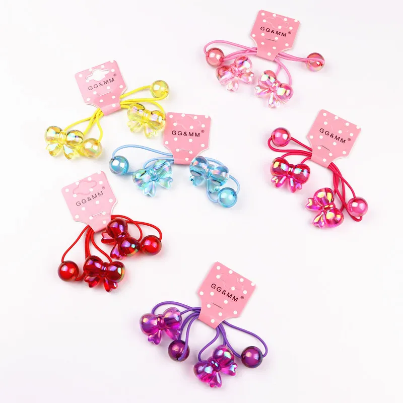 

2 PCS New Creative Cute Acrylic Butterfly Ball Hair Circle Elastic Hair Bands Handmade Women Barrette Girls Hair Accessories