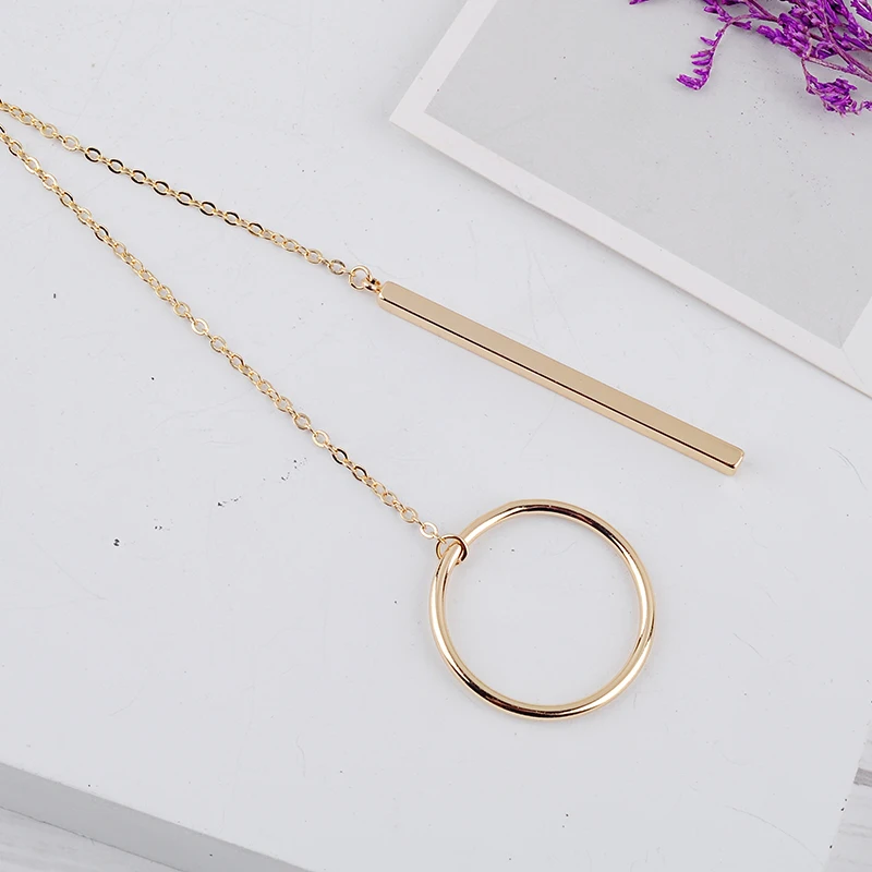 Изысканное золотое ожерелье с круглым кольцом регулируемое длинное кулоном для