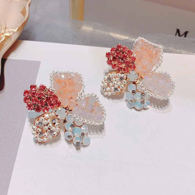 Ручной работы Циркон Стразы Цветок корейские сережки Шпильки Модные ювелирные
