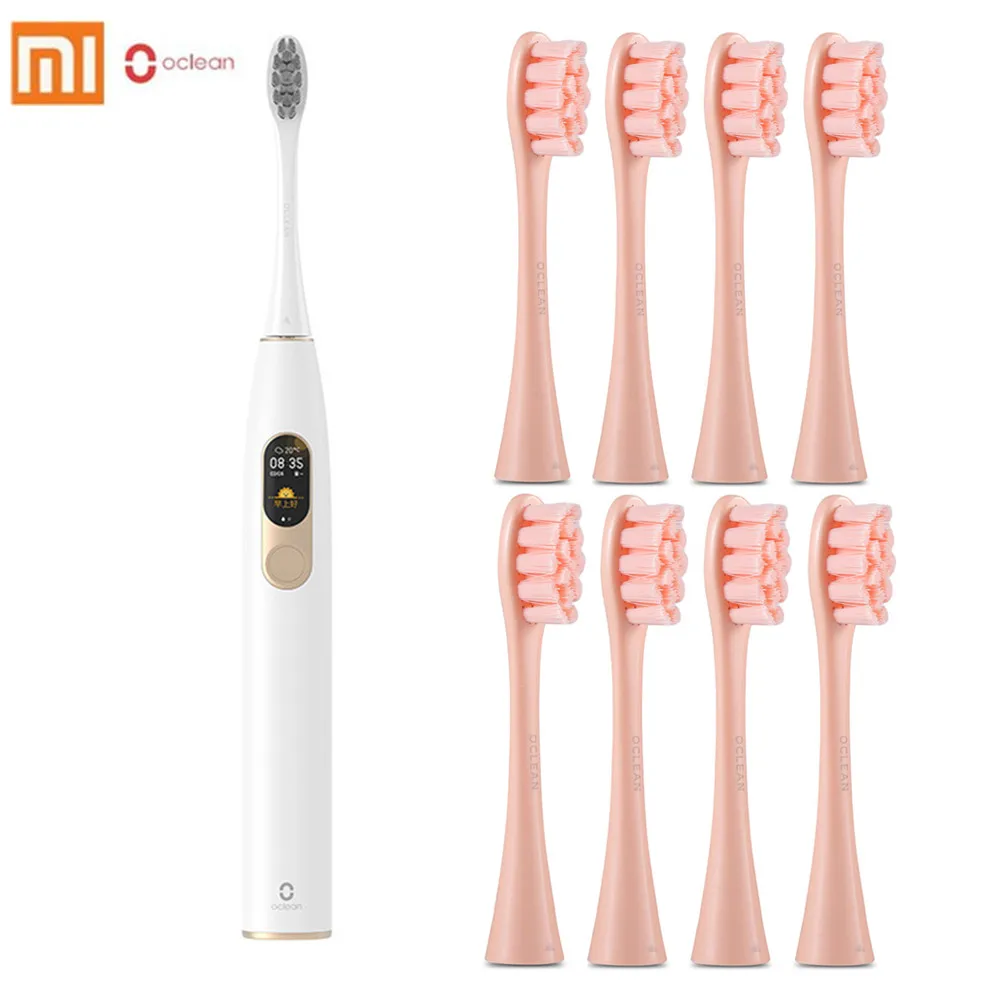 set with 8 Pink head 11 Mijia Oclean X sonic электрическая зубная щетка с 8 головками модернизированная Водонепроницаемая ультра звуковая автоматическая зубная щетка перезаряжаемая через USB - Цвет: set with 8 Pink head