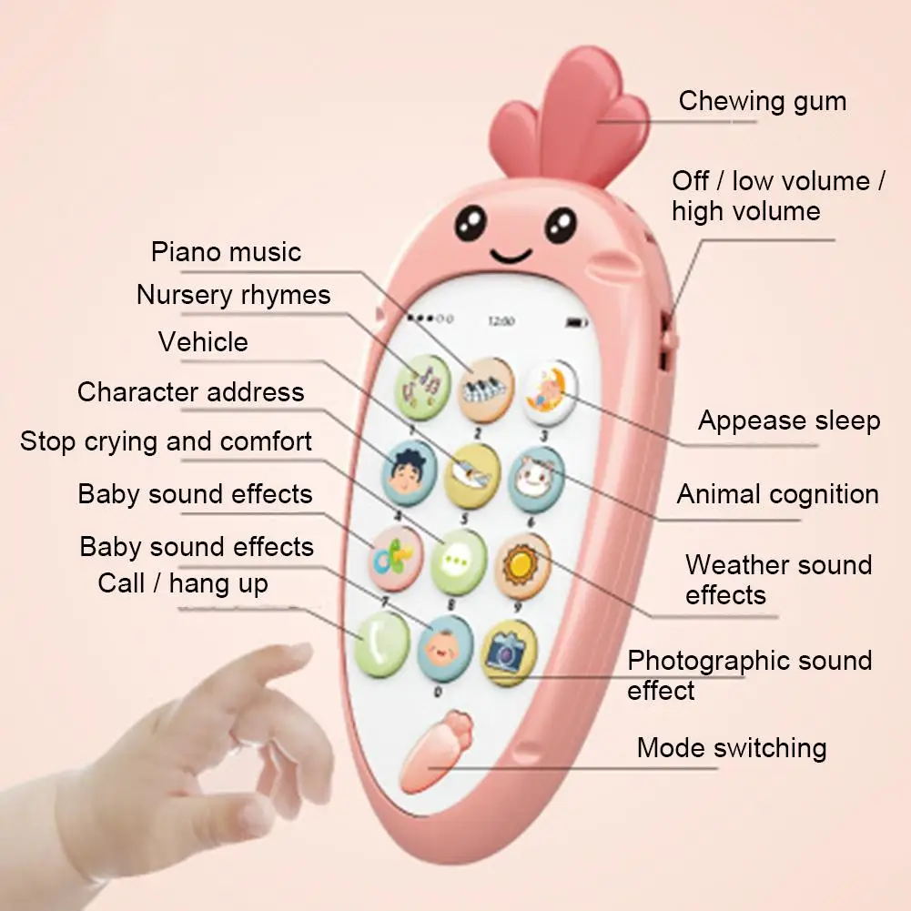 

Carrot Shape Simulation English Music Mobile Phone Baby Education Teething Toy Toddler Early Cognition Toys Cute Kid Gift