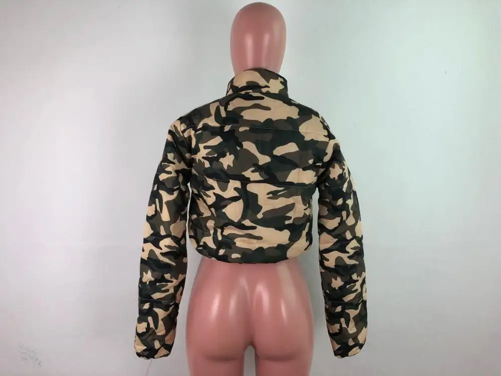 Camouflage Print Winter Women Warm Jacket 2020 Clothing Stand Collar Long Sleeve Thick Parka Casual Zipper Puffer Coat Outwear