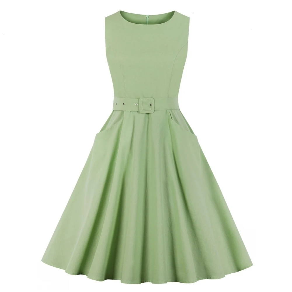 Женский светильник зеленое Плиссированное простое винтажное платье 2019
