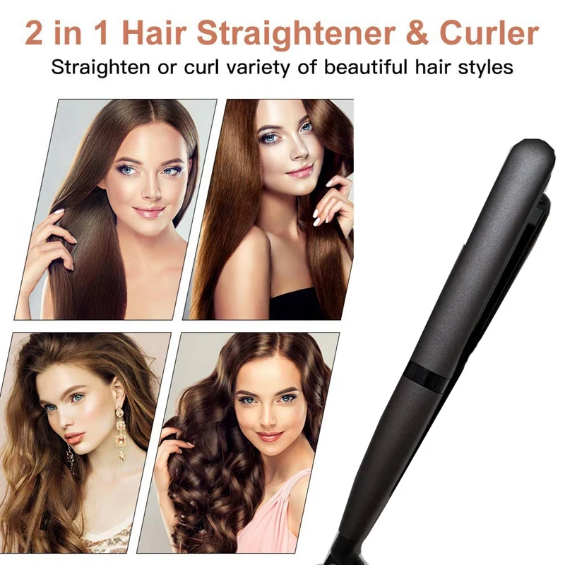 Flat Iron 2 in 1 Straightens Curls LCD Adjustable Temp Professional Ceramic Tourmaline Hair Straightener EU Plug | Красота и здоровье