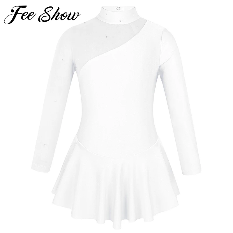 Детские Стразы для девочек Тюлевое платье с длинными рукавами фигурного катания