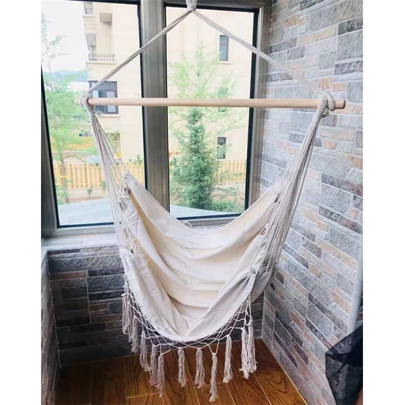 

130 x100 x100cm Nordic style Home Garden Hanging Hammock Chair Outdoor Indoor Dormitory Swing Hanging Chair with Wooden Rod