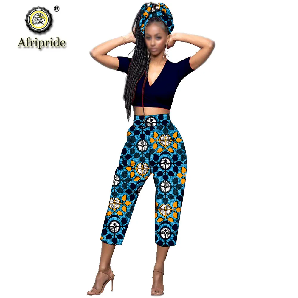 AFRIPRIDE африканские укороченные штаны с шарфом африканская одежда для женщин bazin riche аппликация дизайн прямые S1921003 - Цвет: 531