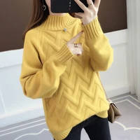 dimi ladys half high neck loose casual knitting sweater autumn winter new womens solid color slim knitted sweater