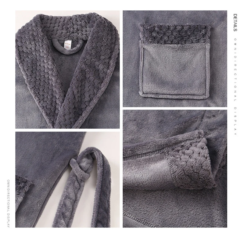 Мужское повседневное кимоно халат Осень зима фланелевый длинный толстая теплая