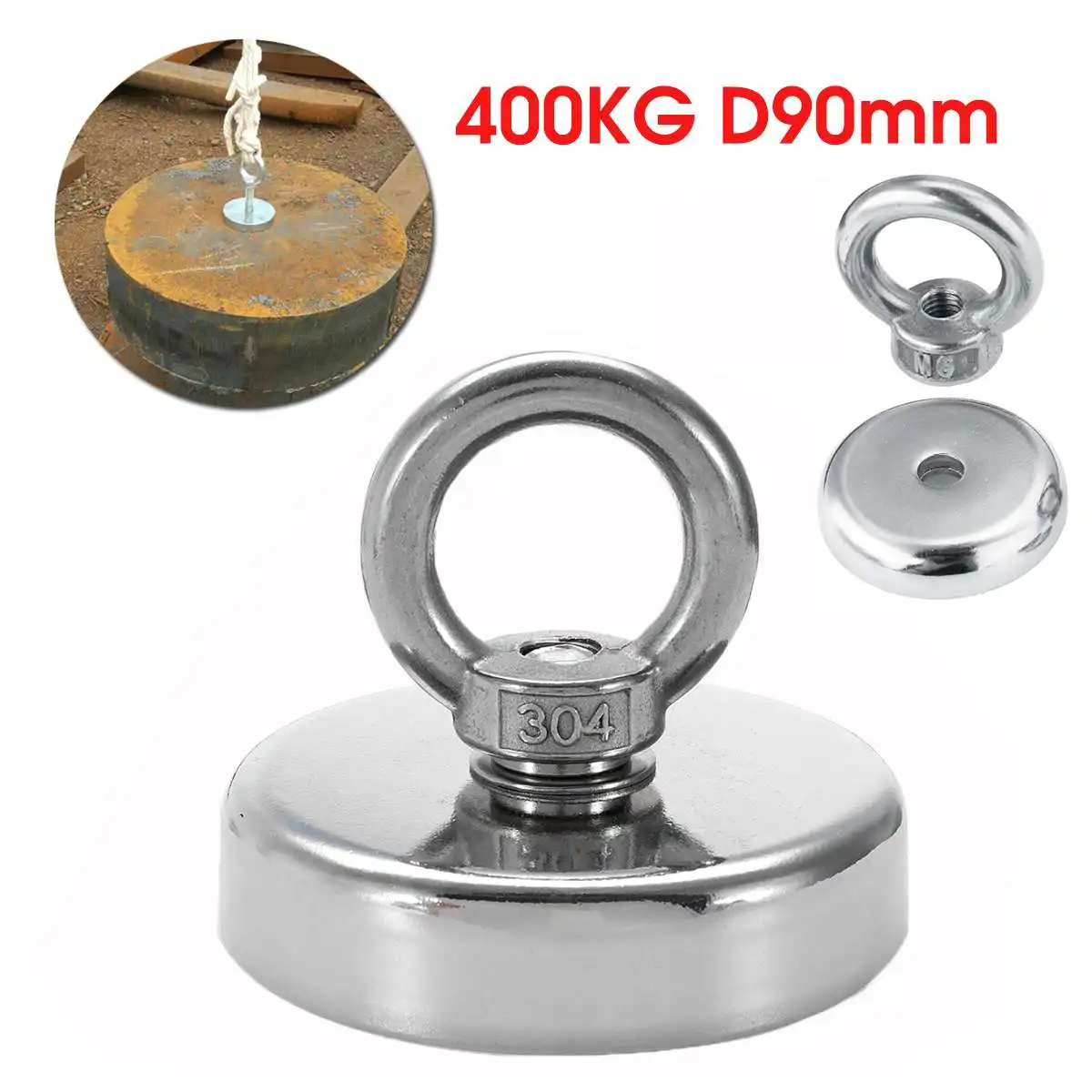 400KG D90mm 600 кг 400 кг 300 кг сильный Мощный Неодимовый магнит Deap, магнит для морской рыбалки, восстанавливающий магнит для охоты на сокровище, магнитный - Цвет: 400KG D90mm