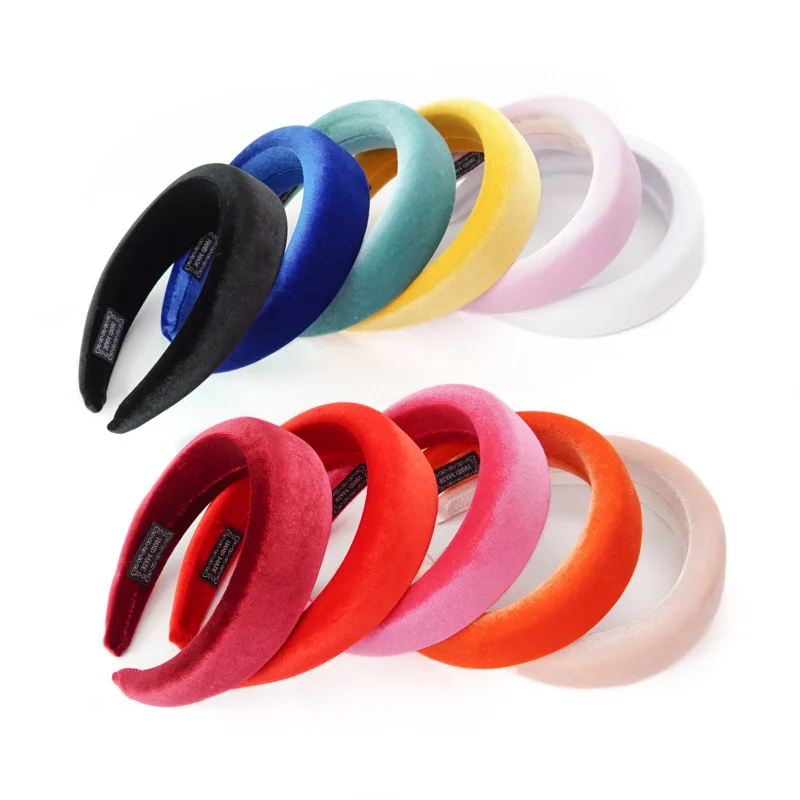 

Fashion Plain Velvet Padded Headbands Ladies Candy Color Thick Wide Sponge Hairbands For Women Girls Hair Hoop Bezel Accessories