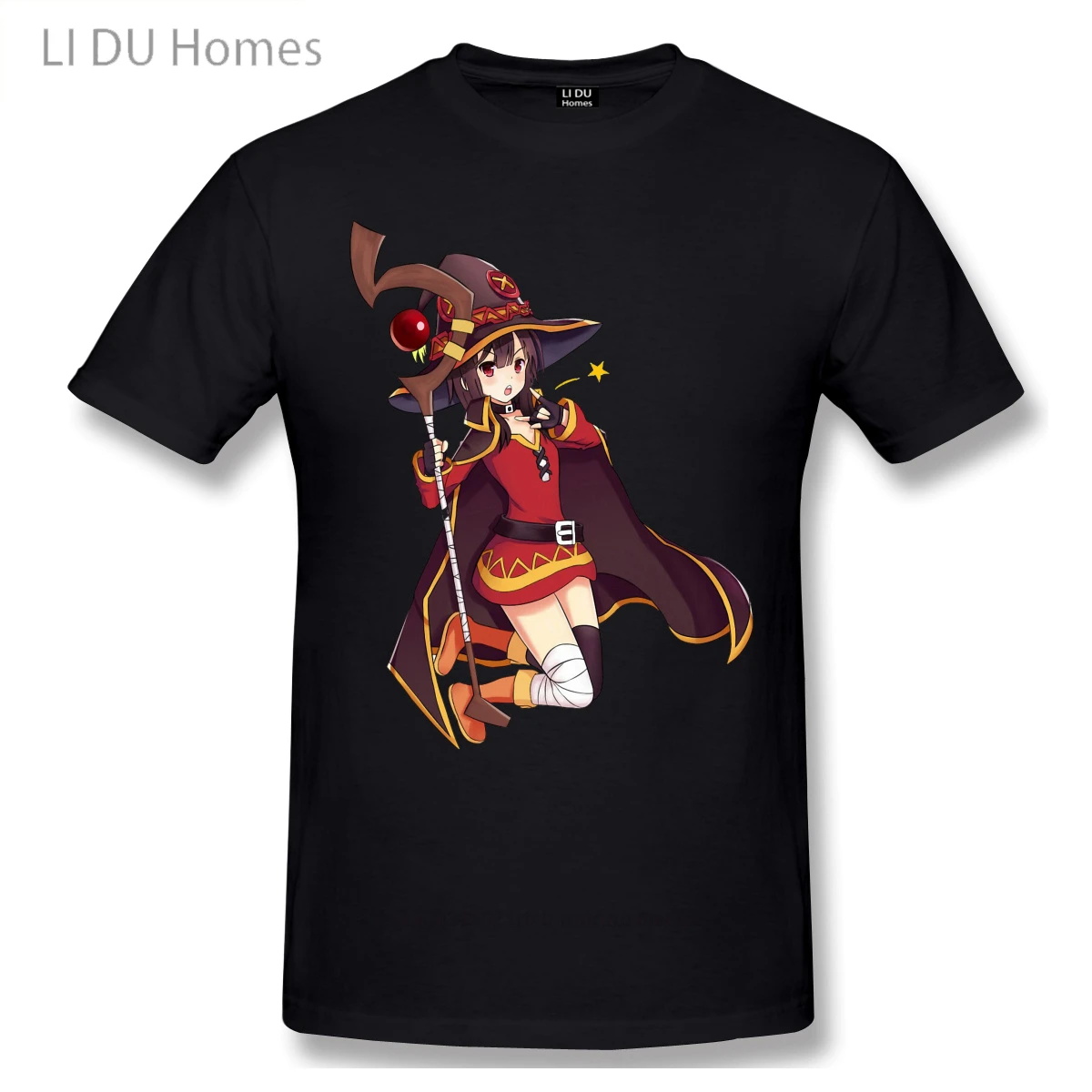 

LIDU Men Attack on Titan Black T-Shirt Konosuba Megumin Pure Cotton Tees Harajuku TShirt