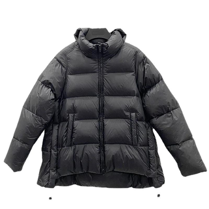 

Женский пуховик с воротником-стойкой, повседневная Толстая теплая однотонная куртка на белом утином пуху с длинным рукавом, 2021