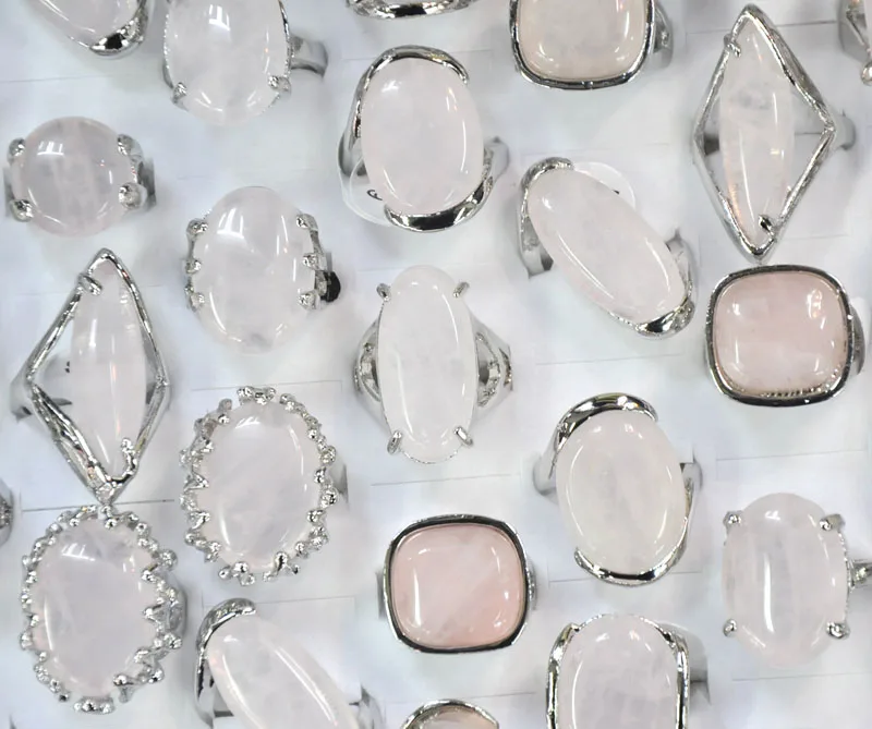 

20pcs/lot Vintage Classic Natural Light Pink Crystal Rings Women's Stone Wedding Rings Wholesale Jewelry Gifts