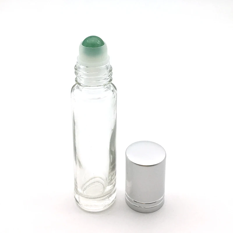 

200pcs Natural Gemstone Perfume Roller Ball Clear Bottle 10ml Essential Oil Roll On Thick Glass Bottles With Crystal Chip