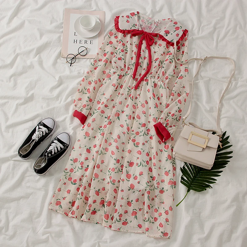 Женское платье с воротником Питер Пэн длинное цветочным принтом и высокой талией