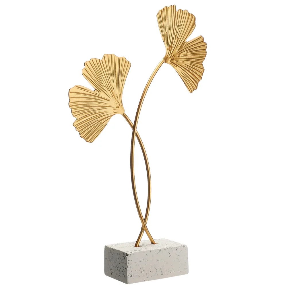 

Home Decoration Decorative Accessories Iron Ginkgo Leaf Artificial Marble Base Golden Color Rust Proof Nordic Ornaments