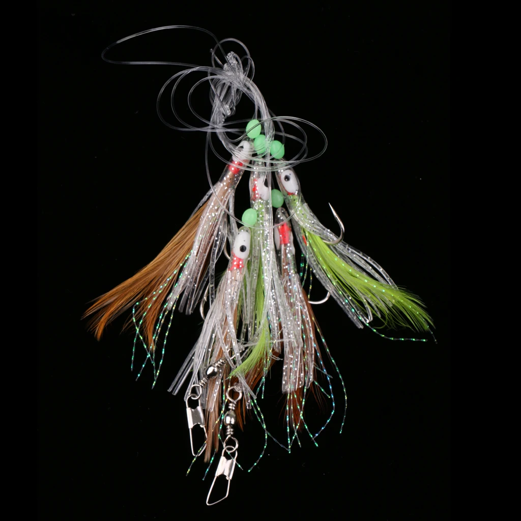 

Skin Mackerel Tinsel 5 Barbed Hooks With Barrel Swivel