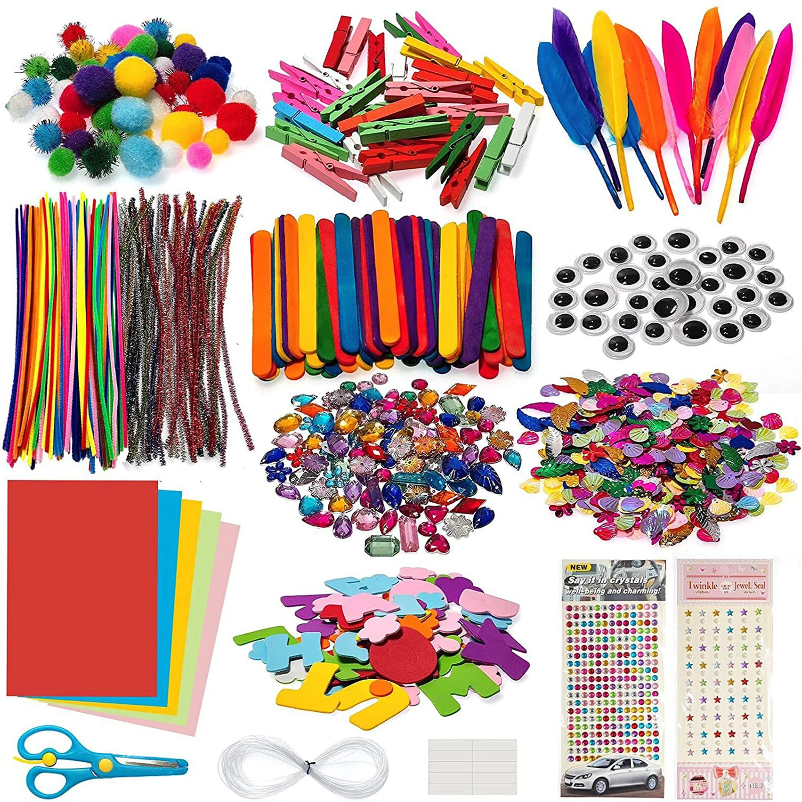

1200 Pieces Plush Balls Eyes DIY Art Craft Toys Plush Stick Pom Poms Rainbow Colors Educational Creativity for Kid