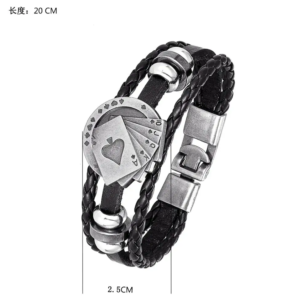 Модный кожаный многослойный мужской браслет Poker Raja Vegas очаровательный для мужчин