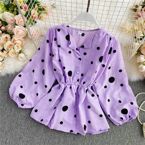 Блузка женская шифоновая в горошек, с рукавами-фонариками