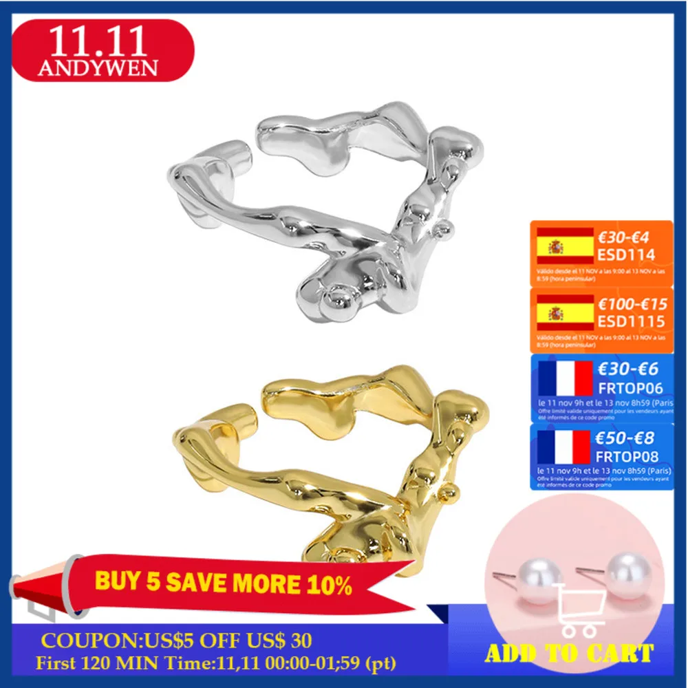 

ANDYWEN 100% 925 Sterling Silver Gold Resizable Rings Women Beads Truck Fine Jewelry 2021 Rock Punk Gift Wedding Jewelry
