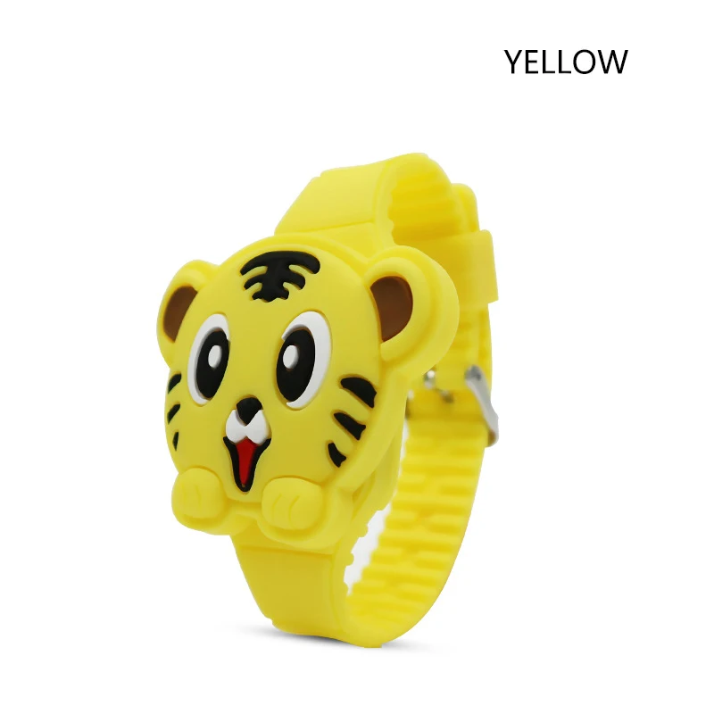 yellow Электронные детские часы С Откидывающейся Крышкой и 3D Рисунком Тигра, электронные часы для мальчиков и девочек - Цвет: yellow